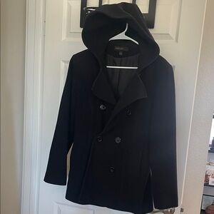 Black Hooded Women's Peacoat